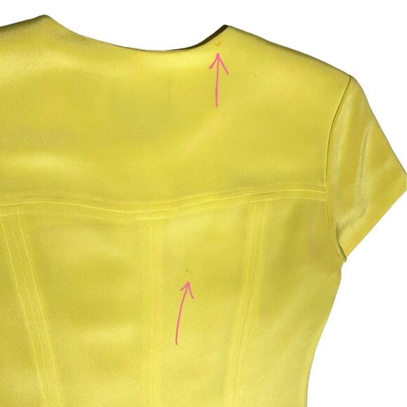 Vintage 100% Silk YL by Yair Yellow Mini Dress Short Sleeve Dress Vneck Zip Up - Picture 9 of 9